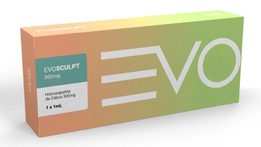 Caixa do bioestimulador EvoSculpt 300 mg, de hidroxiapatita de cálcio, 1 x 1 mL